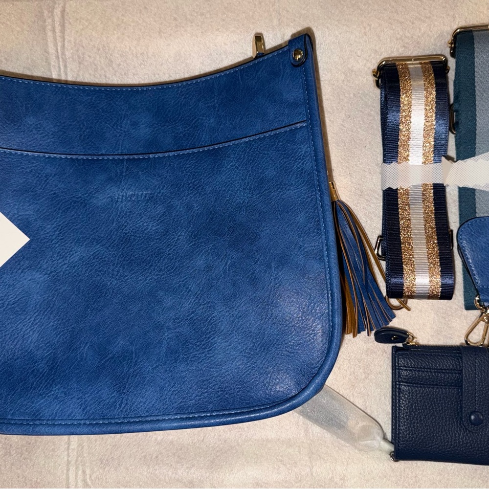 NWT HKCLUF Blue Crossbody Tote with Tassel Accent